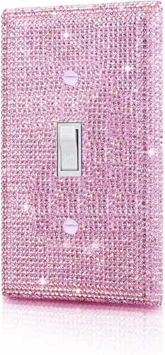 Placas de pared con diamantes de imitación de color rosa brillante, interruptor de luz, placa decorativa de cubierta de diamantes de imitación de