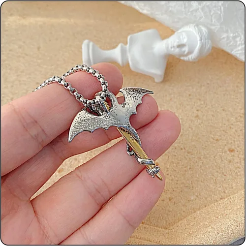 Miniatura 5 de Colgante de animal punk collar de dragón de ala de espada de acero de titanio