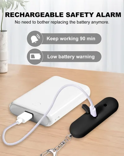 Miniatura 4 de Alarma de seguridad personal para mujeres, alarma de seguridad recargable impermeable, sirena extra fuerte de 140 dB con luz estroboscópica SOS