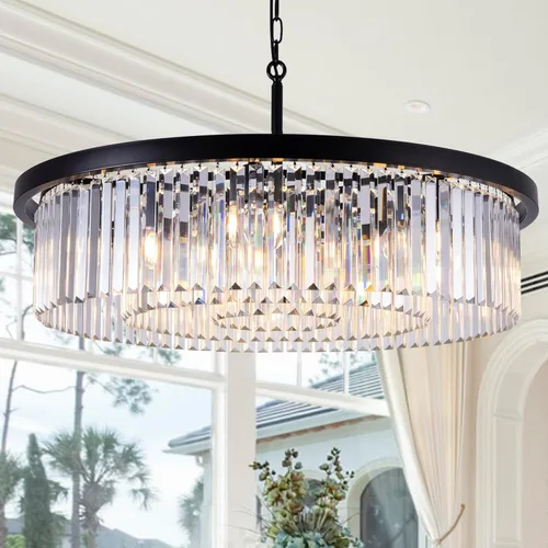 Miniatura 15 de Wellmet Lámpara de araña moderna de cristal para comedor, 6 luces negras de granja, lámpara colgante de cristal estilo granja, lámpara de techo