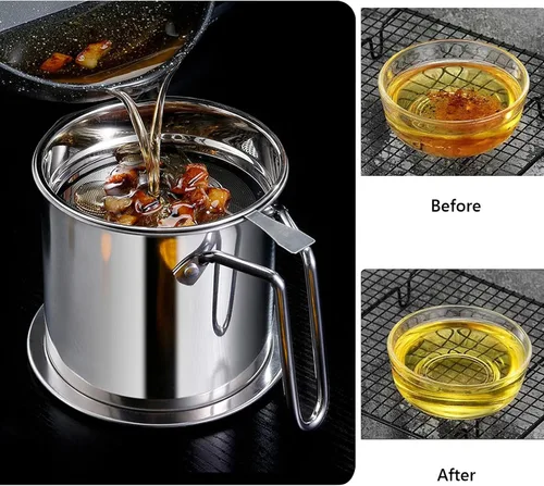 Miniatura 5 de Contenedor de grasa de tocino con colador, colador de grasa de 1.3 L y recipiente con tapa a prueba de polvo, almacenamiento de filtro de aceite