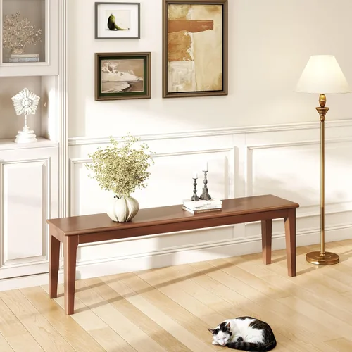 Miniatura 16 de Banco de comedor de 39.4 pulgadas de madera de roble macizo, banco de entrada para sala de estar, dormitorio, cocina (negro)