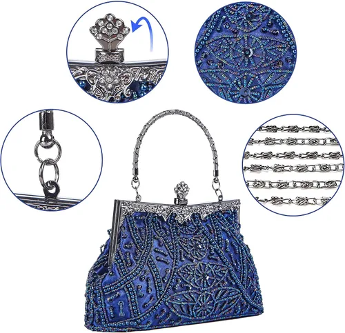 Miniatura 3 de Bolso de estilo vintage con cuentas de lentejuelas bolso de noche de fiesta de boda bolso de embrague de diamantes de imitación