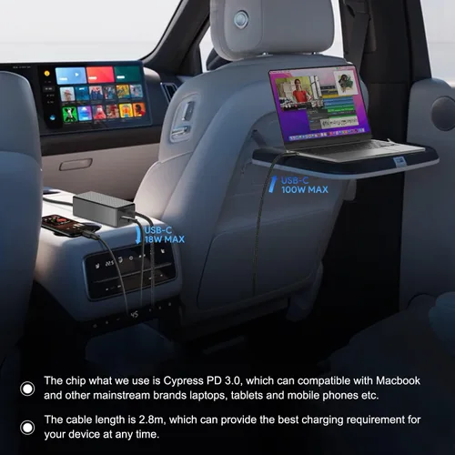 Miniatura 4 de para Acer HP Dell MSI Surface Pro USB C Cargador de coche portátil 100 W puerto C Cargador portátil para MacBook Pro Air Lenovo Asus LG Gram Razer