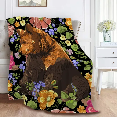 Miniatura 3 de Manta de oso para sofá, dormitorio, camping, forro polar, suave, esponjosa, acogedora, cálida, de franela de lujo, linda manta de animales, regalos