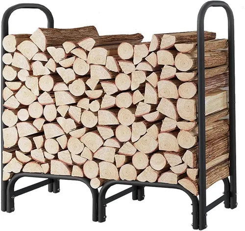 Miniatura 6 de Estante de leña de 4 pies resistente para interiores y exteriores, con cubierta, tubo redondo negro