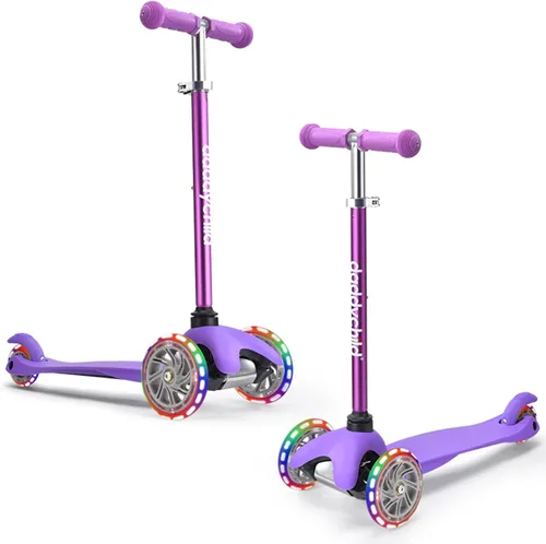 3-Wheel Kick Scooter for Kids Ages 3-8 Lean-to-Steer Toddler Scooter with Extra Wide Light Up Wheels, 4 Adjustable Heights, Foldable Scooters for