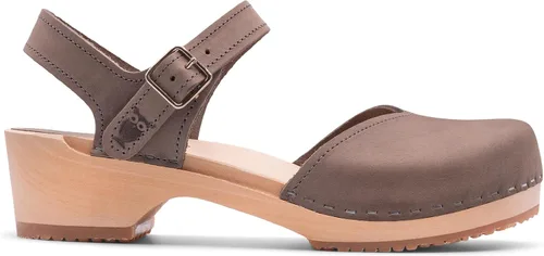 Miniatura 19 de Sandgrens Zuecos de madera sueca hechos a mano para mujer, sandalias de tacón bajo Zaragasso