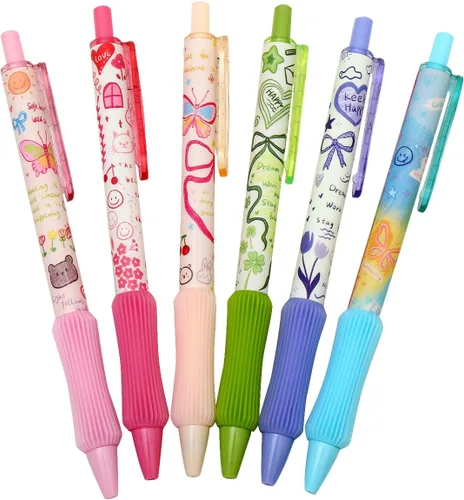 Miniatura 15 de 4 bolígrafos retráctiles estéticos de gel de agarre suave, tinta negra, bolígrafos de escritura con punta fina lisa de 0.020 in, suministros