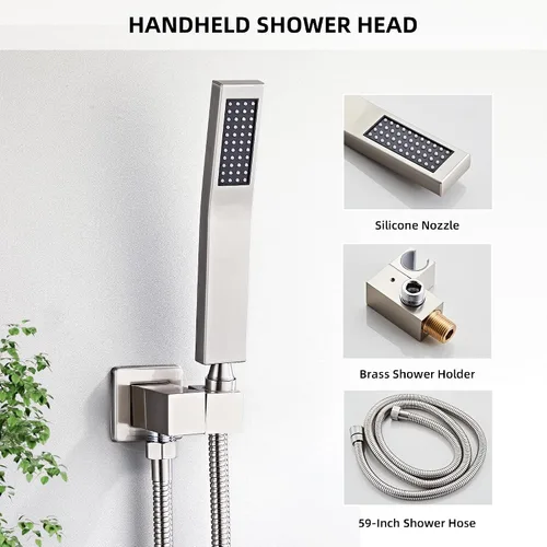 Miniatura 5 de Juego de grifo de ducha con boquilla de bañera, sistema de ducha de lluvia de níquel cepillado completo montado en la pared para baño con cabezal