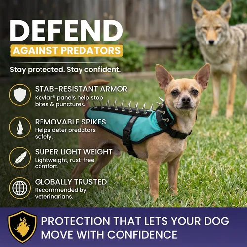 Miniatura 3 de CoyoteVest Chaleco Protector de Arnés para Perro, Accesorios Reflectantes para Perro con Picos para Proteger a tu Mascota de Ataques de Rapaces