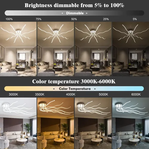 Miniatura 3 de Lámpara de techo LED moderna regulable para comedor, lámpara de cocina de lujo, 8 luces, cerca de techo, montaje empotrado