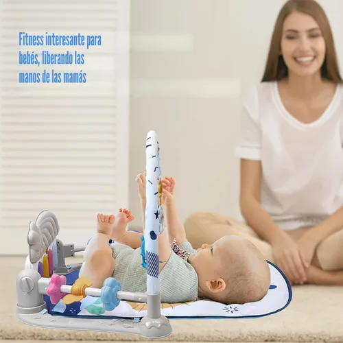 Miniatura 7 de Cuterabit Tapete de gimnasio para bebés, centro de actividades de gimnasio para bebés, piano para patear y jugar con música y luz, juguetes para Gris