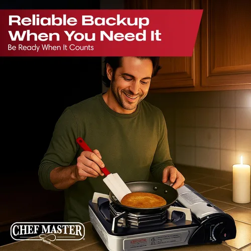 Miniatura 9 de Chef-Master 90011 Estufa de butano para encimera, portátil de 10 000 BTU con funda de transporte, alto rendimiento, encendido piezoeléctrico