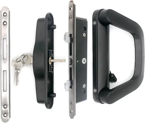 Juego de manijas de puerta corrediza de patio con cerradura de embutir, adecuado para puertas corredizas de patio de vidrio con grosor de 1.5 a 2