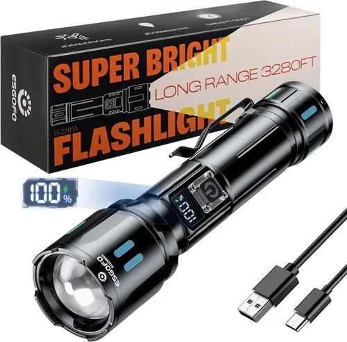 Miniatura 10 de Esgofo Linterna Súper Brillante 10000 Lúmenes Altos Recargable, Potentes Luces LED Flash de Larga Distancia 3280ft, Larga Duración 10H Función