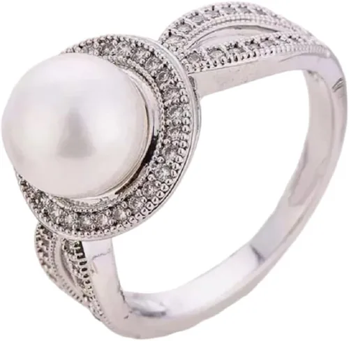 Lzz Fashion Lady 925 Anillo de plata esterlina perla blanco zafiro blanco perla cultivada de agua dulce y circonita cúbica anillo de joyería de boda