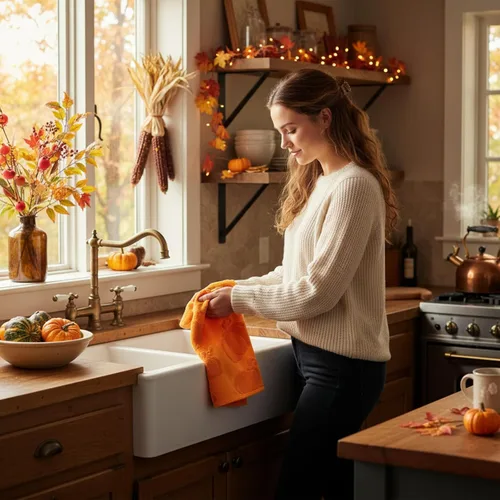 Miniatura 4 de Remagr Paquete de 4 toallas de mano 3D de calabaza jacquard para baño, algodón jacquard, absorbente, otoño, Acción de Gracias, naranja y amarillo