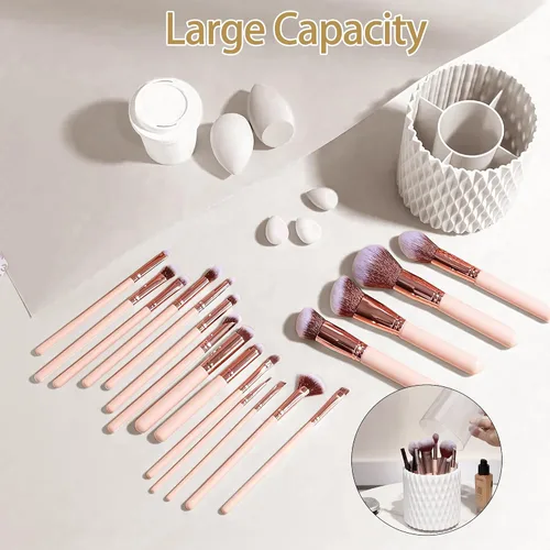 Miniatura 4 de VORA Soporte para brochas de maquillaje, organizador de brochas de maquillaje giratorio de 360° con 5 ranuras, soporte para brochas de maquillaje