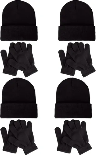 Glooarm Paquete de 8 gorros y guantes para niños, gorro de punto para niños, guantes de invierno para niños y niñas