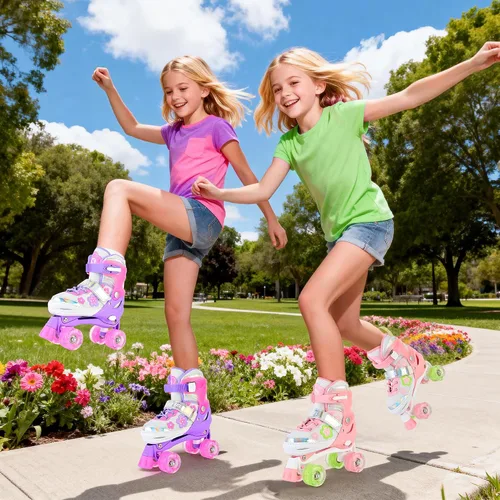 Miniatura 8 de SULIFEEL Patines ajustables de ruedas para niñas de 5-8 6-12 años con lunares y lazo, ruedas iluminadas, 4 tamaños ajustables para patinaje