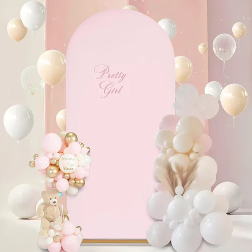 Miniatura 7 de SoarDream Cubierta de telón de fondo de arco de elastano beige ajustada 5 pies, cubierta de arco de boda globo con parte superior redonda, tela