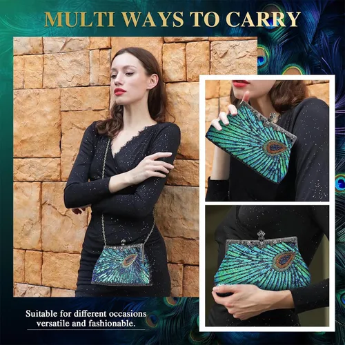 Miniatura 2 de UBORSE Bolsos de embrague de noche de pavo real con lentejuelas con cuentas Bolso de noche vintage Bolso de boda de fiesta de 1920