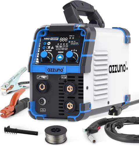 AZZUNO Soldador MIG de 135 Amperios, Soldador Multiproceso 3 en 1 de 110V, Soldador de Núcleo Fundente, Máquina de Soldadura MIG de Flujo/Elevación