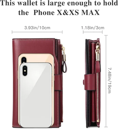 Miniatura 6 de SENDEFN Carteras de cuero para mujer, con bloqueo RFID, tarjetero con bolsillo con cremallera, rojo (3-red), Cartera de gran capacidad