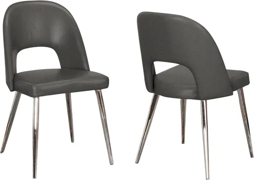 Miniatura 7 de Sunset Trading Mia - Silla de comedor de piel sintética Patas cónicas plateadas de cromo pulido Asiento acolchado negro con respaldo abierto