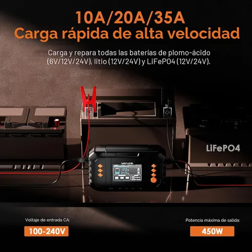 Miniatura 2 de WAVLINK Cargador de batería inteligente de 280 W, máx. Cargador de goteo de 20 A con pantalla LCD, para baterías de plomo-ácido/litio/lifepo4