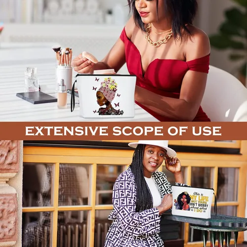 Miniatura 7 de Roowest 4 bolsas de maquillaje afroamericanas negras para mujer, bolsa de cosméticos para mujer, regalos inspiradores, artículos de aseo