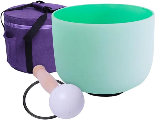 Miniatura 8 de Cuenco de cristal de cuarzo esmerilado de color púrpura de 432 Hz con diseño de corona B de 8 pulgadas con bolsa resistente Nota F de 432 Hz