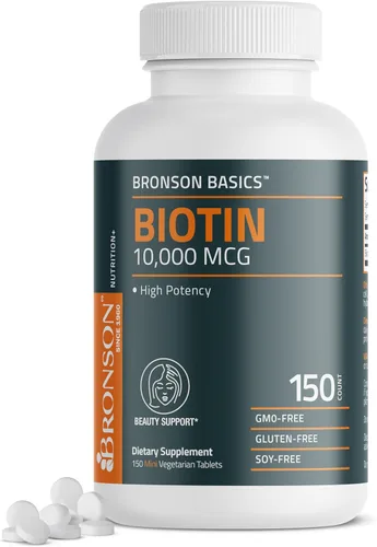 Bronson Biotina 10,000mcg, mejora la salud del cabello, la piel y las uñas, vegetariano, sin OMG, 150 tabletas