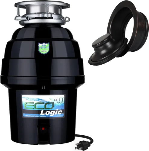 Miniatura 10 de Eco Logic EL-9-DS-BN 9 Deluxe Designer Series - Eliminador de residuos de alimentos con brida de fregadero de níquel cepillado, 3/4 HP Brida
