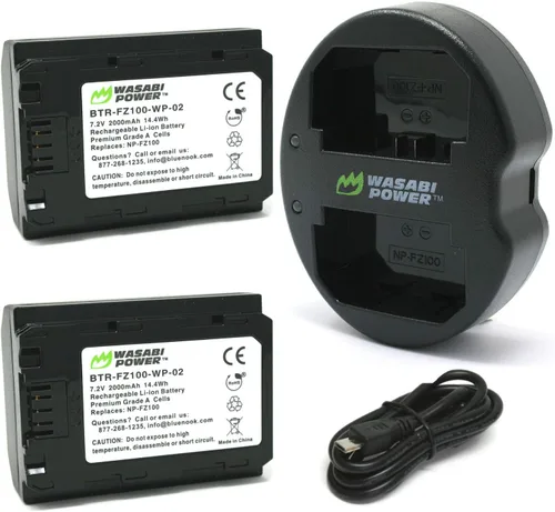 Wasabi Power Batería (paquete de 2) y cargador USB dual para Sony NP-FZ100, BC-QZ1 y Sony FX3, a1, a9, a9 II, a7C, a7R III, a7R IV, a7S III, a7 III,