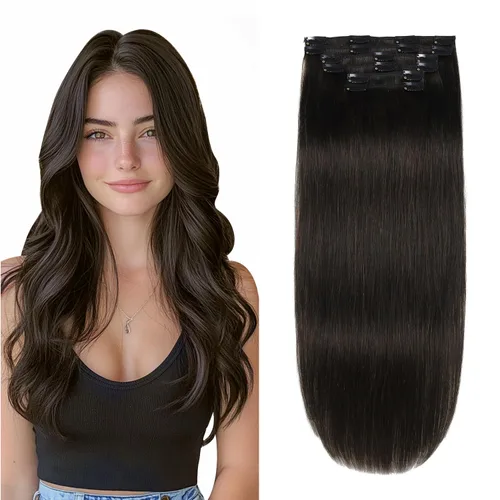 Miniatura 15 de XDhair Extensiones de cabello humano Remy con pinzas, color marrón medio #4, mezclado con rubio caramelo #27, 3.53 oz, 6