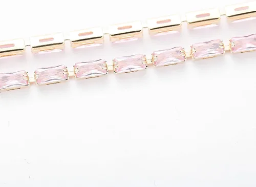 Miniatura 3 de 1 yarda de cadena estrecha de diamantes de imitación de zircón de cristal, adorno rectangular de cuentas para costura, manualidades, decoración