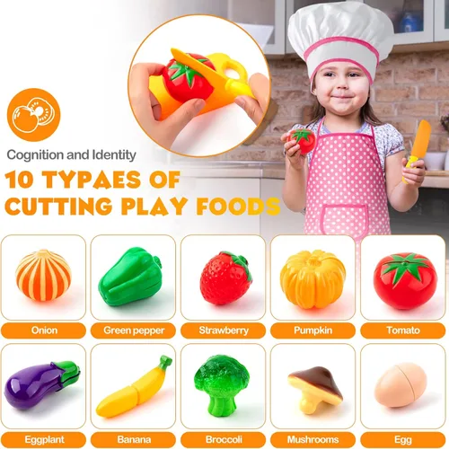 Miniatura 3 de Tigerhu 26 accesorios de cocina de juguete, juguetes de cocina con utensilios de cocina de acero inoxidable, delantal y sombrero de chef, juego