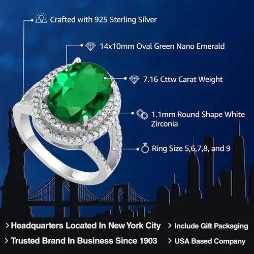 Miniatura 2 de Gem Stone King Anillo de piedra natal de 5 a 10 quilates para mujer, plata de ley 925, ovalado de 0.55 x 0.59 pulgadas, anillo de compromiso de boda