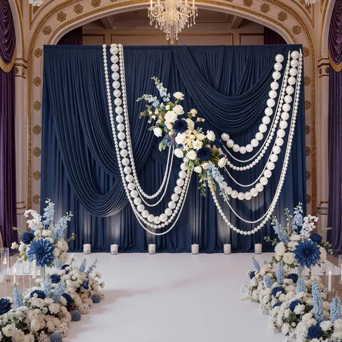 Miniatura 3 de Cortinas de fondo azul marino sin arrugas de 20 x 10 pies para fiestas, 4 paneles de 5 x 10 pies de poliéster sedoso, cortinas de fondo fotográfico