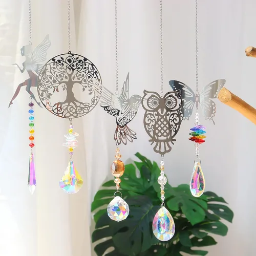Miniatura 2 de Atrapasoles de cristal con prismas para ventana colgante, decoración de arco iris para interiores, búho, colibrí, mariposa, prisma, regalo, paquete