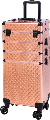 Miniatura 12 de Karl home estuche de maquillaje 4 en 1, carro de cosméticos rodante, organizador de viaje de gran capacidad con llave, ruedas giratorias 360°