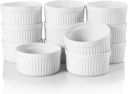 Miniatura 3 de Foraineam Juego de 12 platos de porcelana de 8 onzas para soufflé, aptos para horno, utensilios blancos para hornear, postre, natillas para hornear
