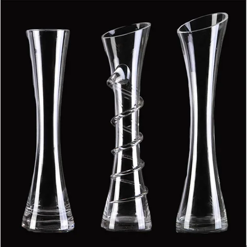Miniatura 9 de Jarrón de vidrio soplado hecho a mano, vidrio transparente, forma oblonga, estilo moderno, patrón de hilo, sin tallo, perfecto para decoración