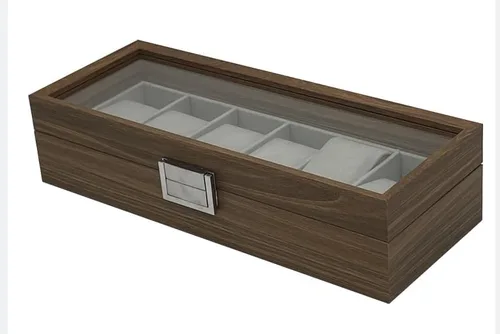 Miniatura 3 de Caja de reloj vitrina organizador de joyas con tapa de vidrio (madera-6slot)