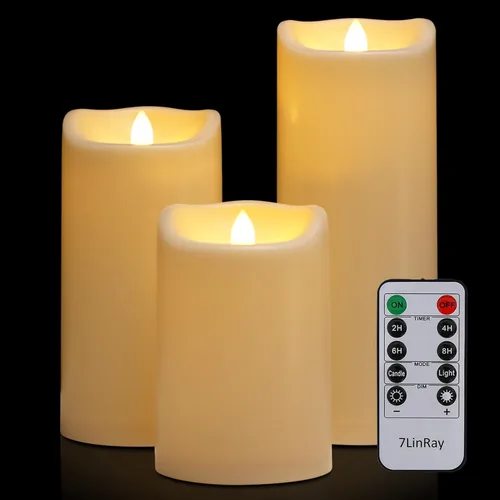 Miniatura 13 de Velas sin llama de 3" x 5" pulgadas para exteriores que funcionan con baterías, con control remoto y temporizador, velas LED parpadeantes de pilar 1