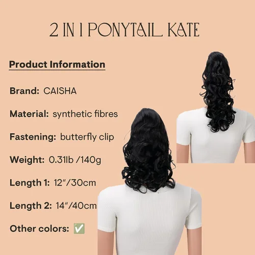 Miniatura 2 de PRETTYSHOP 16 o 20 pulgadas clip para el pelo en extensión cola de caballo 2 en 1 rizada resistente al calor