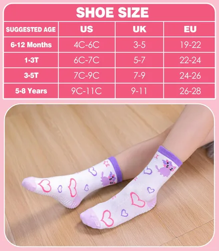 Miniatura 6 de Calcetines antideslizantes para niñas pequeñas, calcetines de algodón con agarres, 12 pares