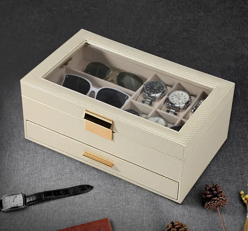 Miniatura 5 de LANDICI Caja de reloj para hombres y mujeres, 2 capas de piel sintética, organizador de relojes, caja de almacenamiento grande, caja de joyería